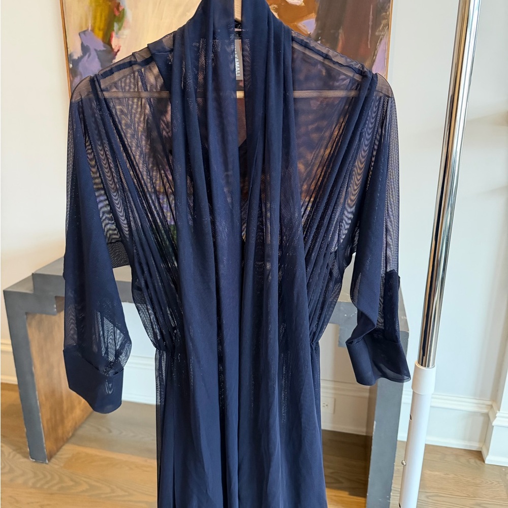 Norma Kamali Navy Sheer Dress w/ Belt